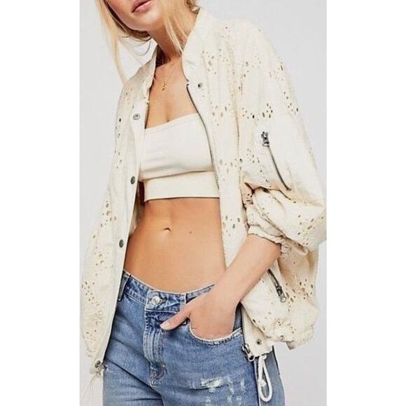 Free People ivory eyelet bomber jacket - Picture 1 of 5